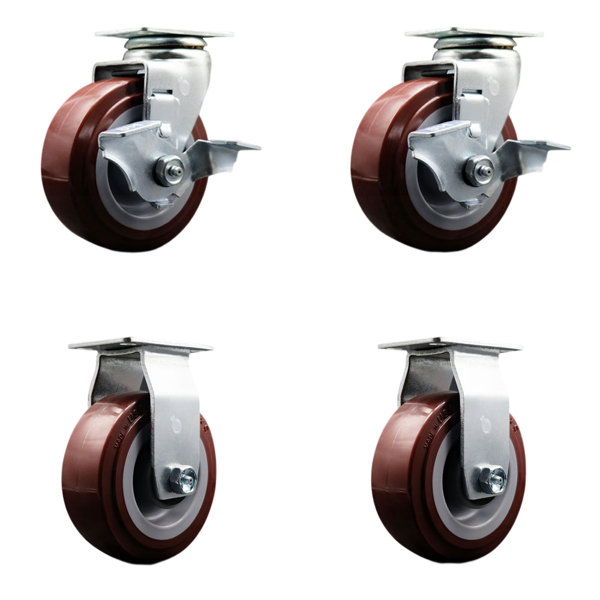Service Caster 4 Piece Polyolefin Ball Bearing Caster Set with 2 Brakes